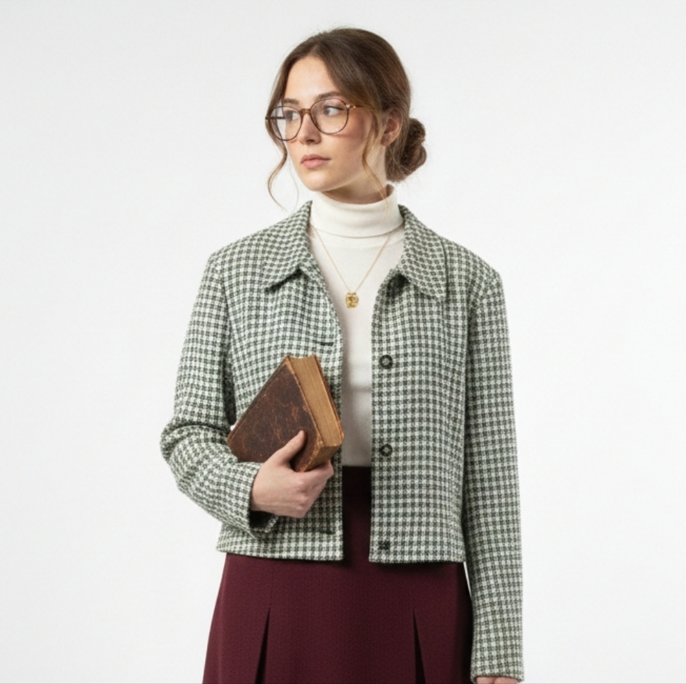 Vintage Rena Rowan Blazer Green Tweed Academia Preppy 12